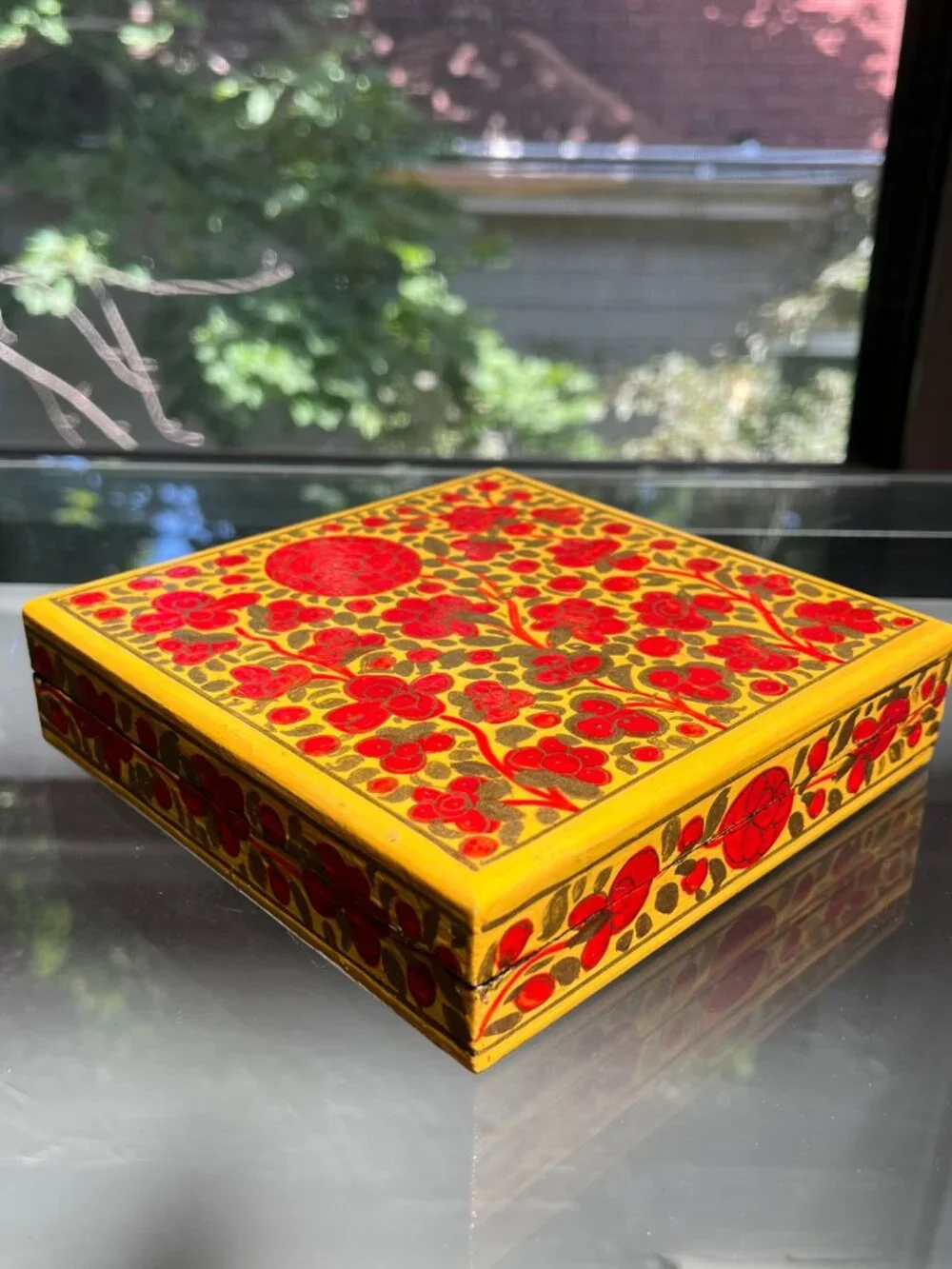 Vintage Hand-Painted Floral Wooden Jewelry Box / Trinket Box